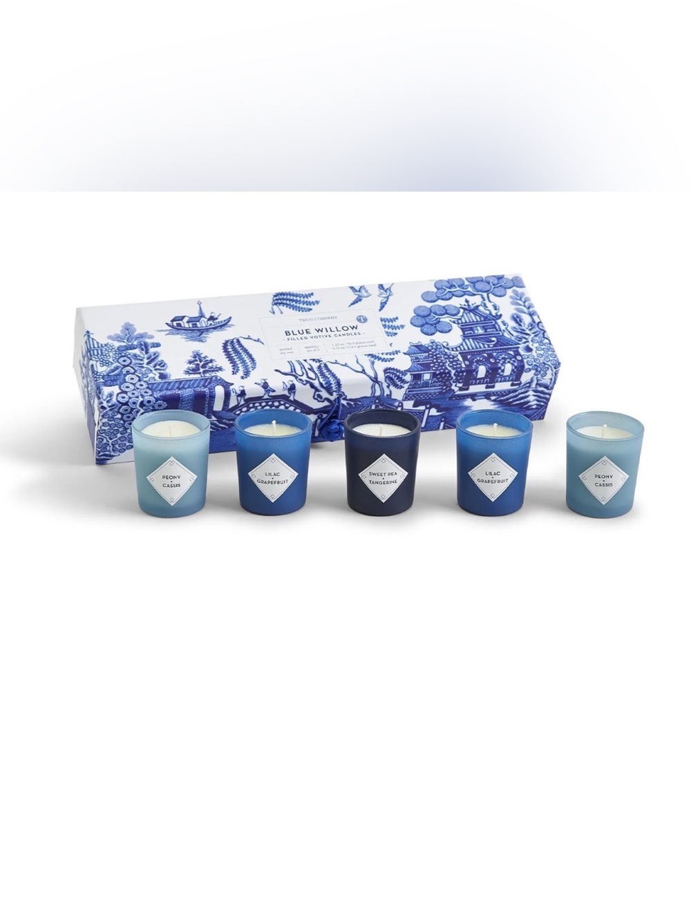Two's Company Blue Willow White & Blue Votive Candle Set